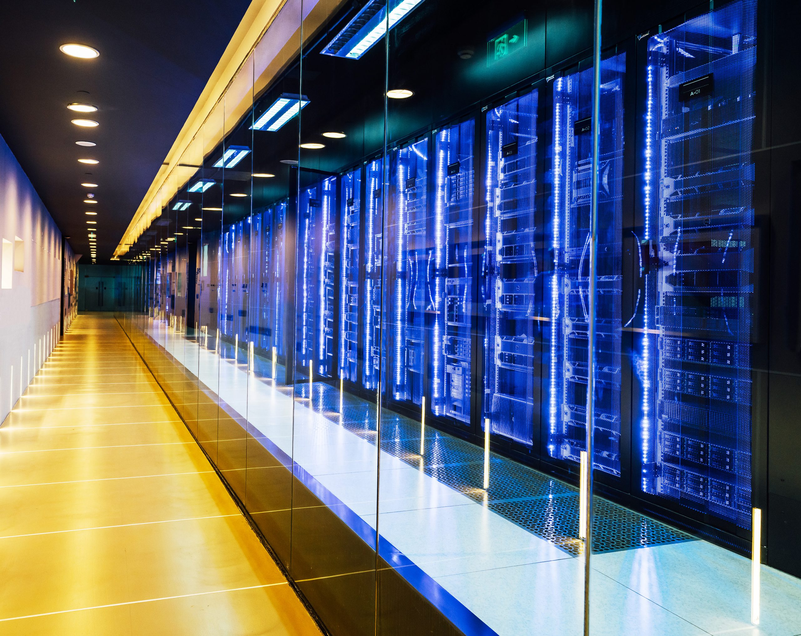 data center in server room with server racks